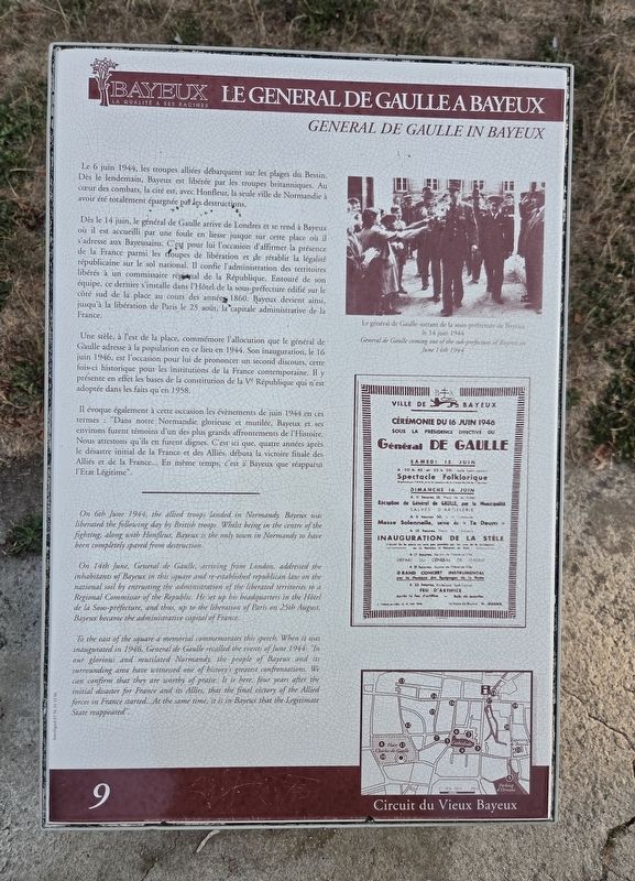 Le Général de Gaulle à Bayeux / General de Gaulle in Bayeux Marker. Click for full size. Le Général de Gaulle à Bayeux / General de Gaulle in Bayeux Marker image. Click for full size.
