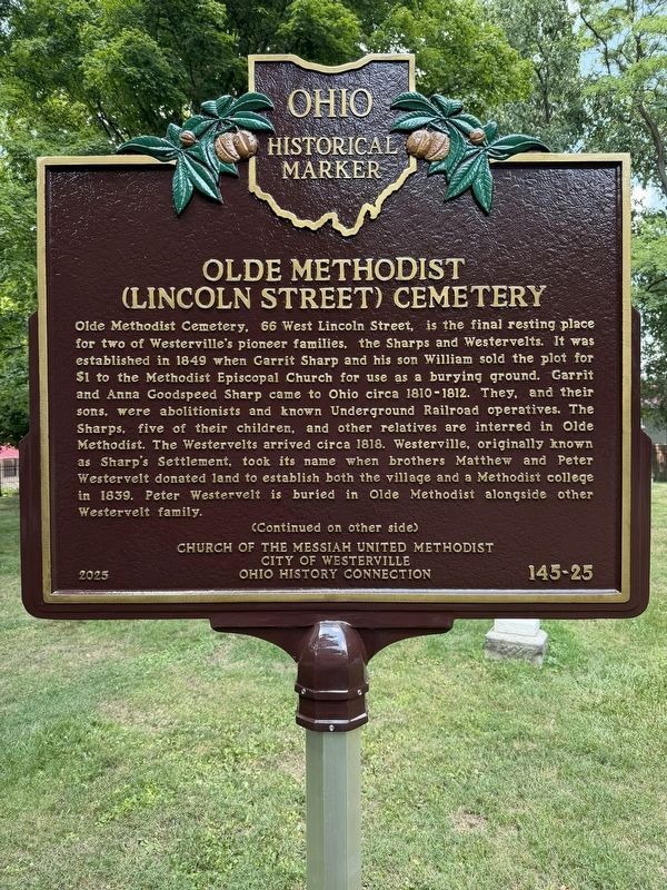 Olde Methodist (Lincoln Street) Cemetery Marker (Side A). Click for full size. Olde Methodist (Lincoln Street) Cemetery Marker (Side A) image. Click for full size.