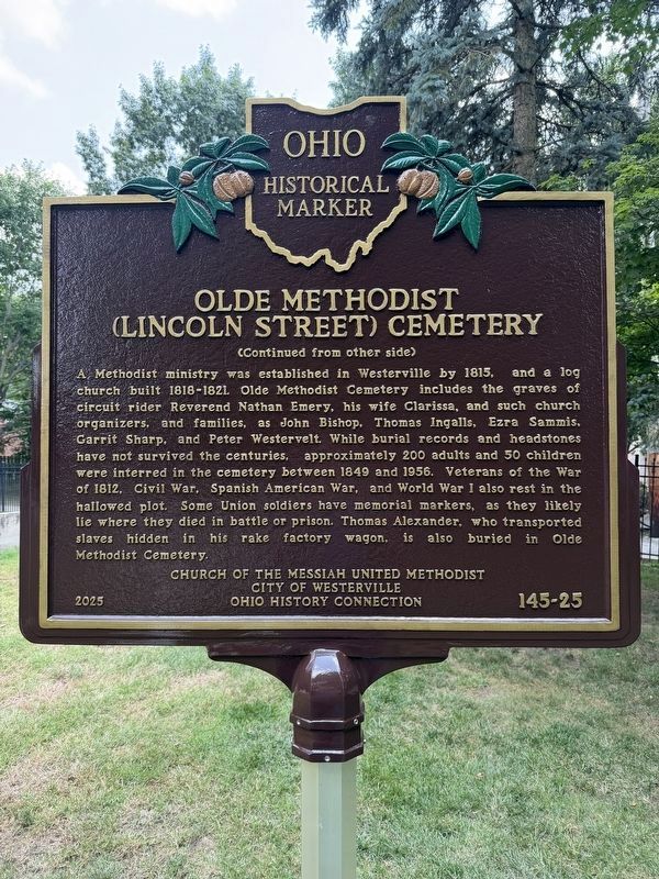 Olde Methodist (Lincoln Street) Cemetery Marker (Side B). Click for full size. Olde Methodist (Lincoln Street) Cemetery Marker (Side B) image. Click for full size.
