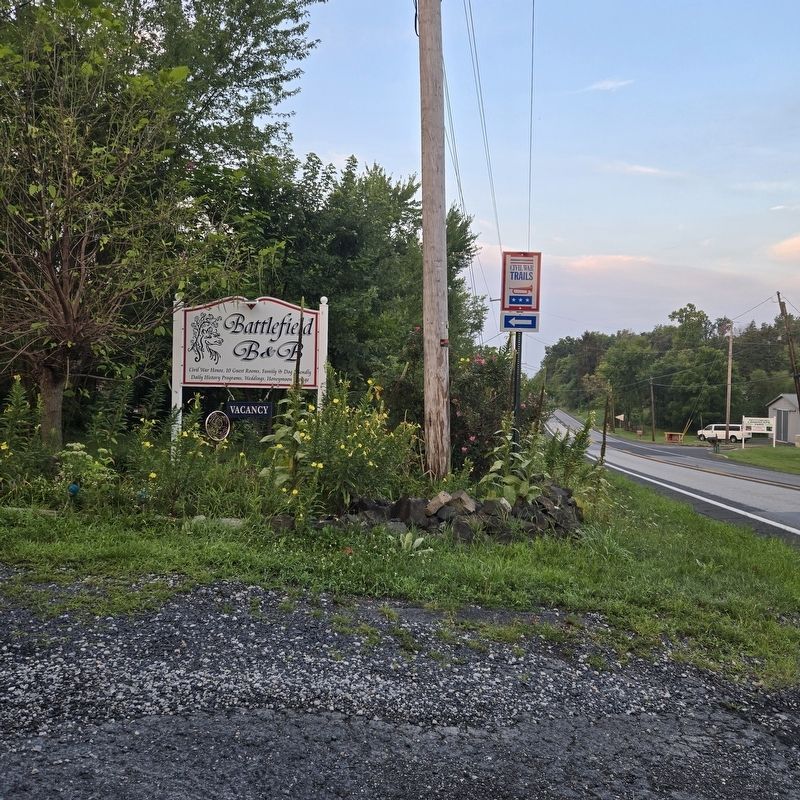 CWT sign next to Emmitsburg Rd showing directions to marker. Click for full size. CWT sign next to Emmitsburg Rd showing directions to marker image. Click for full size.