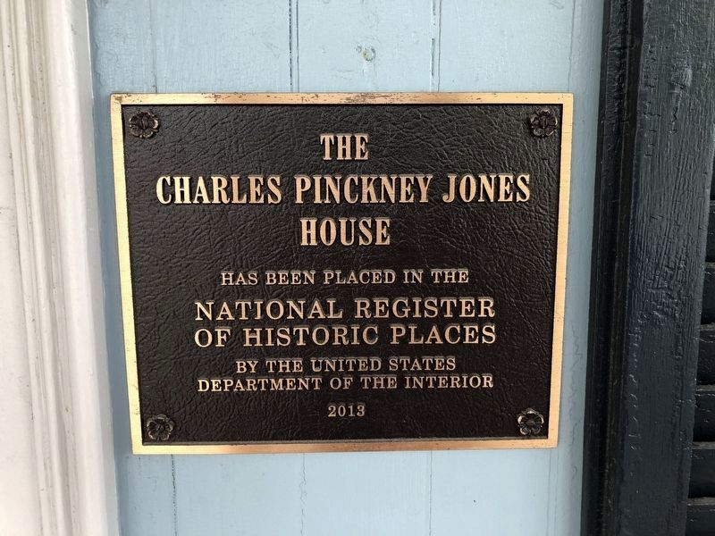 National Register of Historic Places plaque for the Charles Pinckney Jones House. Click for full size. National Register of Historic Places plaque for the Charles Pinckney Jones House image. Click for full size.