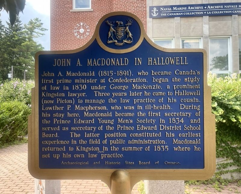 John A. Macdonald in Hallowell Marker. Click for full size. John A. Macdonald in Hallowell Marker image. Click for full size.