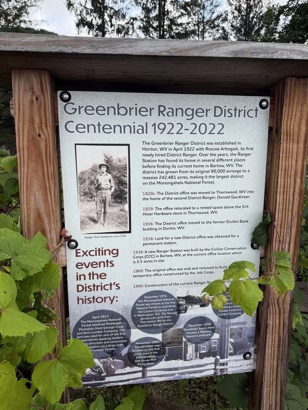 Greenbrier Ranger District Centennial 1922-2022 Marker image. Click for full size.