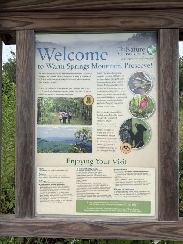 Welcome to Warm Springs Mountain Preserve! Marker. Click for full size. Welcome to Warm Springs Mountain Preserve! Marker image. Click for full size.
