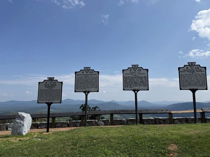 Several markers on display at the Afton Mountain Scenic View pullover from I-64. Click for full size. Several markers on display at the Afton Mountain Scenic View pullover from I-64 image. Click for full size.