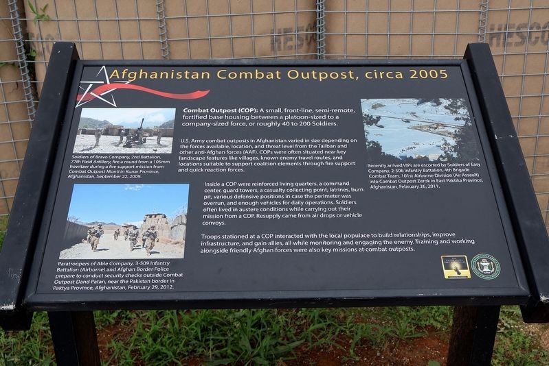 Afghanistan Combat Outpost, circa 2005 wayside. Click for full size. Afghanistan Combat Outpost, circa 2005 wayside image. Click for full size.