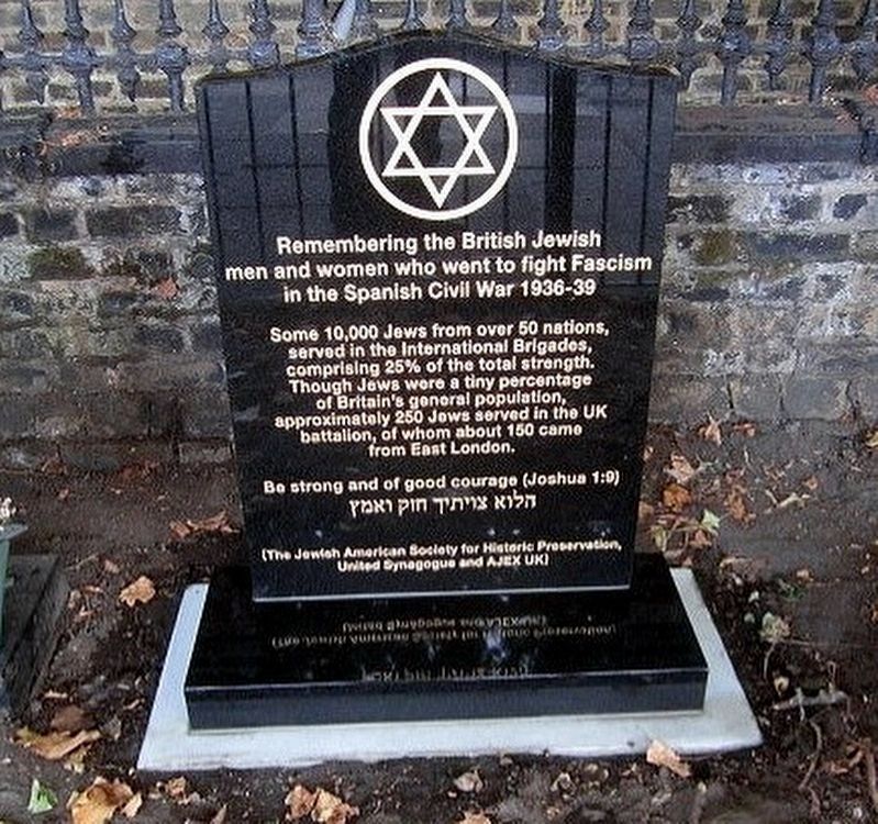 Jewish volunteers in the Spanish Civil War Marker. Click for full size. Jewish volunteers in the Spanish Civil War Marker image. Click for full size.