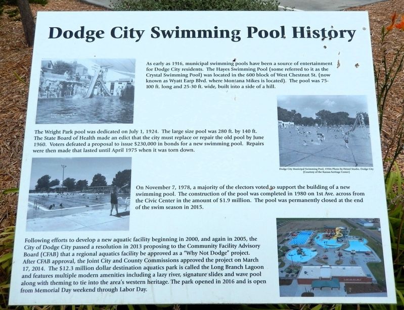 Dodge City Swimming Pool History Marker. Click for full size. Dodge City Swimming Pool History Marker image. Click for full size.