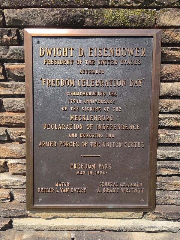Dwight D. Eisenhower plaque (left side of the marker). Click for full size. Dwight D. Eisenhower plaque (left side of the marker) image. Click for full size.