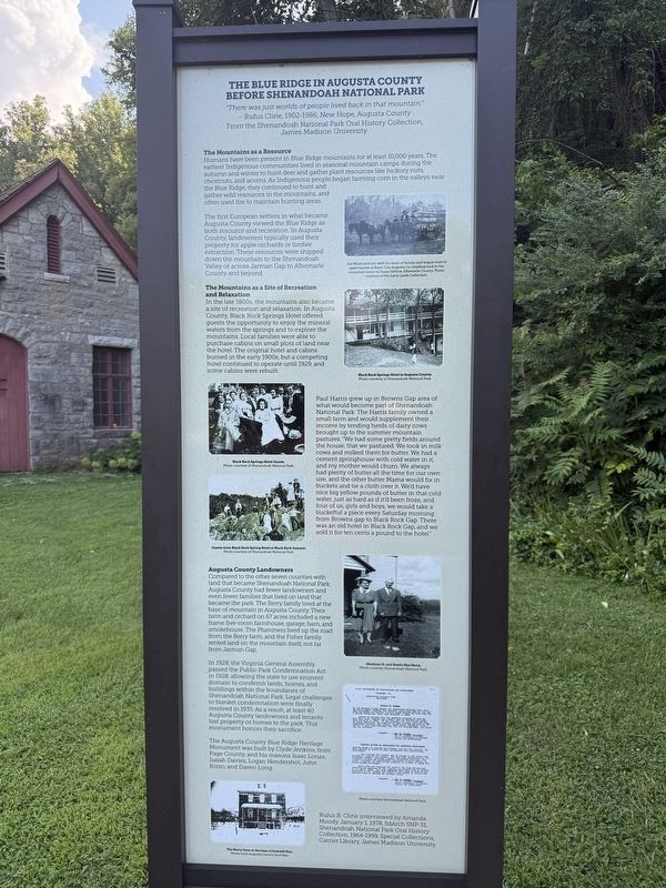 The Blue Ridge in Augusta County Before Shenandoah National Park Marker. Click for full size. The Blue Ridge in Augusta County Before Shenandoah National Park Marker image. Click for full size.