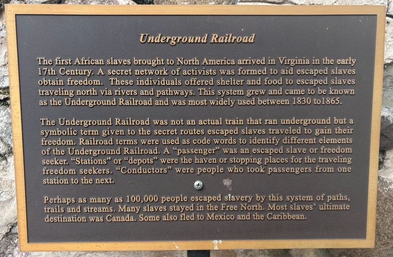 Underground Railroad Marker. Click for full size. Underground Railroad Marker image. Click for full size.