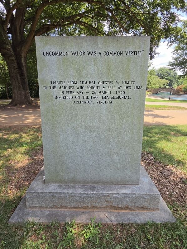U.S. Marine Corps Marker (back side). Freedom Park Lake in the background. Click for full size. U.S. Marine Corps Marker (back side). Freedom Park Lake in the background image. Click for full size.