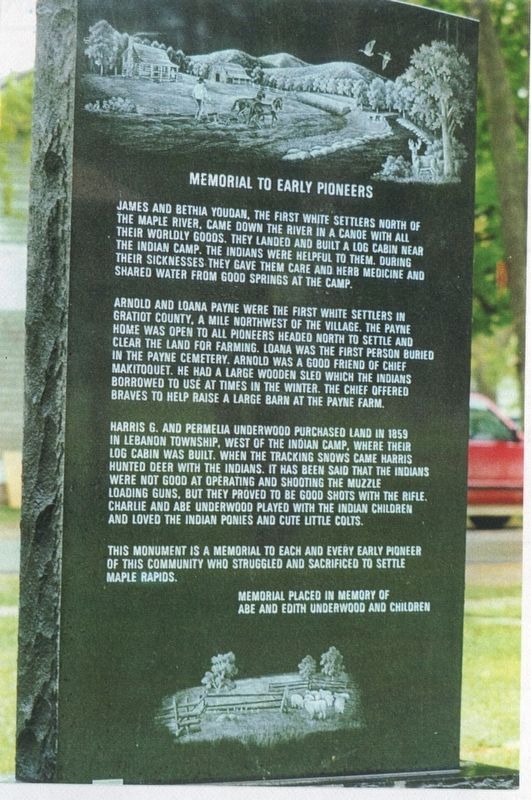 Memorial to Early Pioneers side of the marker. Click for full size. Memorial to Early Pioneers side of the marker image. Click for full size.