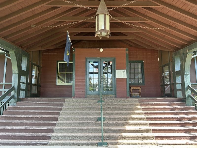 Fort Peck Hotel and Garage Marker & Hotel Entryway. Click for full size. Fort Peck Hotel and Garage Marker & Hotel Entryway image. Click for full size.