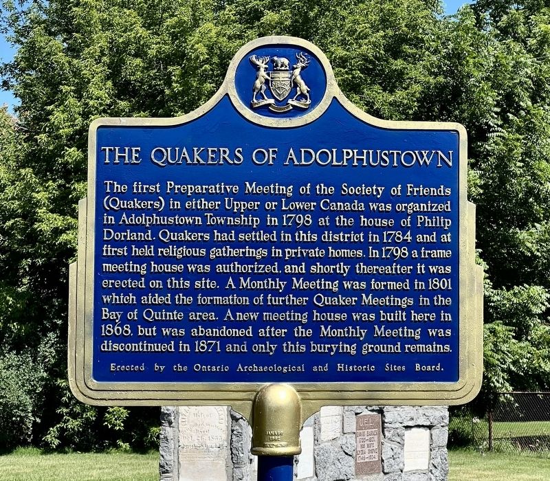 The Quakers of Adolphustown Marker. Click for full size. The Quakers of Adolphustown Marker image. Click for full size.