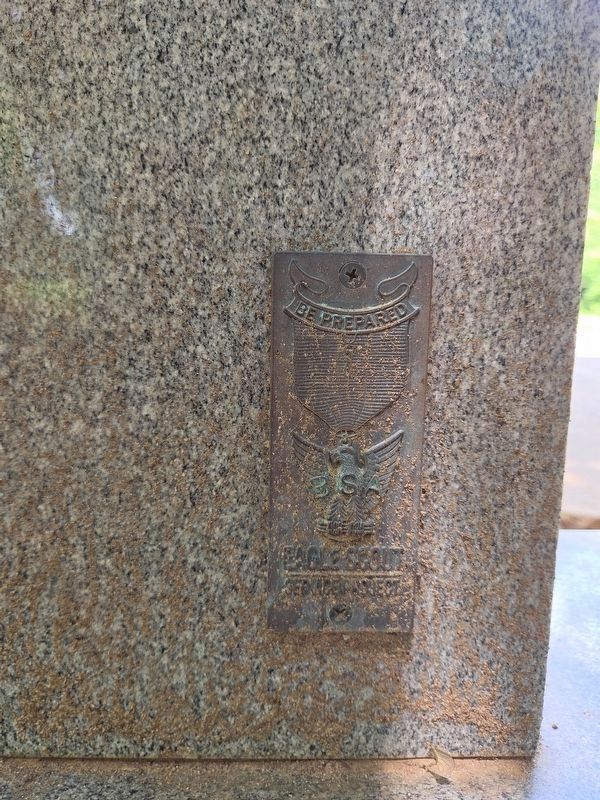 Eagle Scout Plaque on the bottom right corner on the back of the monument image. Click for full size.