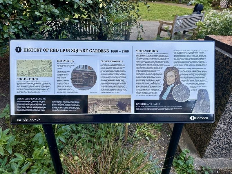 History of Red Lion Square Gardens 1660-1760 Marker image. Click for full size.