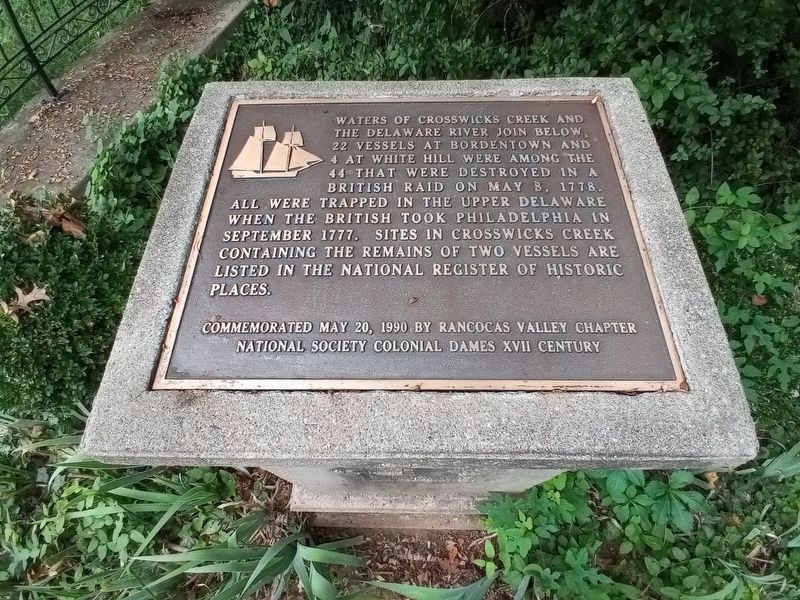 British Raid on Crosswicks Creek Marker, Bordentown, NJ, September 2021. Click for full size. British Raid on Crosswicks Creek Marker, Bordentown, NJ, September 2021 image. Click for full size.