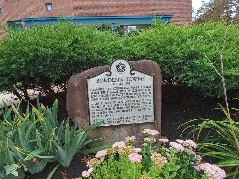 Borden's Towne Marker, Bordentown, NJ, September 2021. Click for full size. Borden's Towne Marker, Bordentown, NJ, September 2021 image. Click for full size.