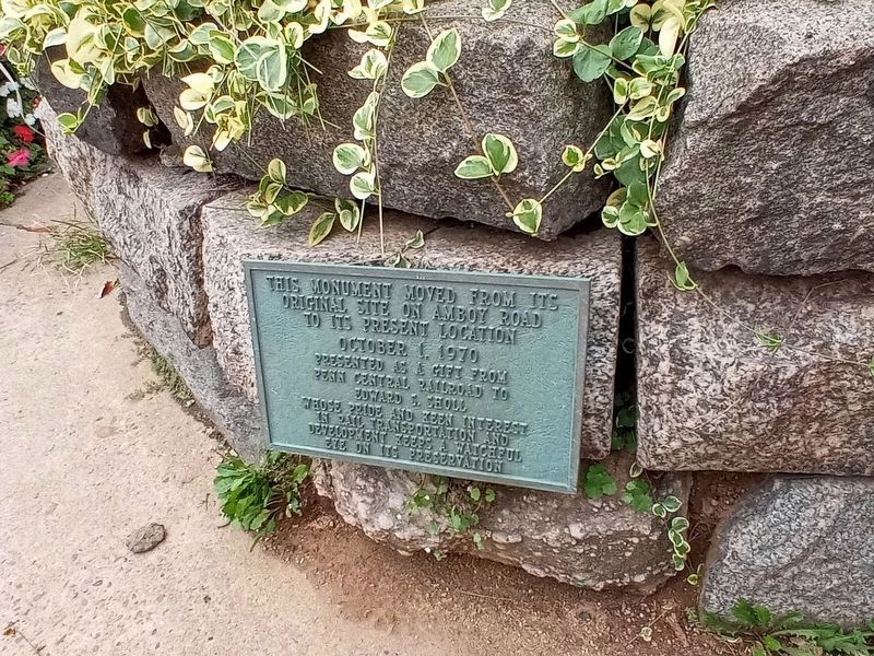 Additional plaque with notes about move; photo taken September 2021. Click for full size. Additional plaque with notes about move; photo taken September 2021 image. Click for full size.
