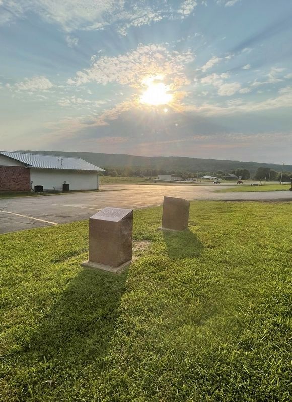 Caledonia—Potosi Road Marker - context view looking west at Shepard Mountain & a hot, humid sun. Click for full size. Caledonia—Potosi Road Marker - context view looking west at Shepard Mountain & a hot, humid sun image. Click for full size.