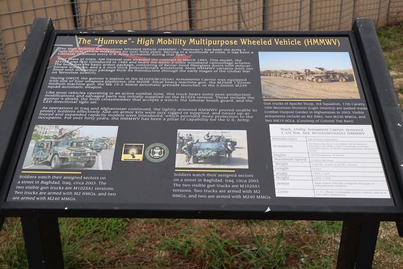 The �Humvee� � High Mobility Multipurpose Wheeled Vehicle (HMMWV) Marker image. Click for full size.