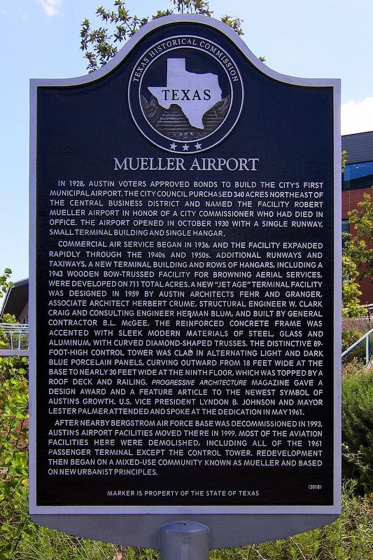Mueller Airport Marker image. Click for full size.