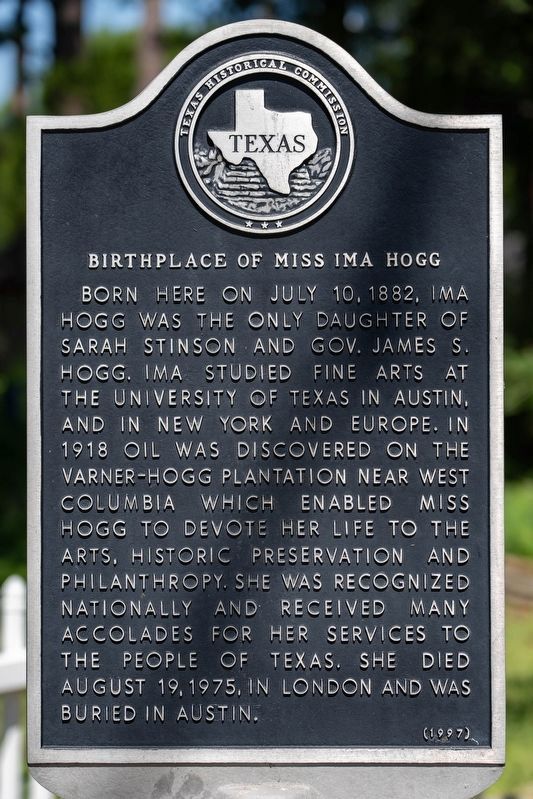 Birthplace of Miss Ima Hogg Marker image. Click for full size.