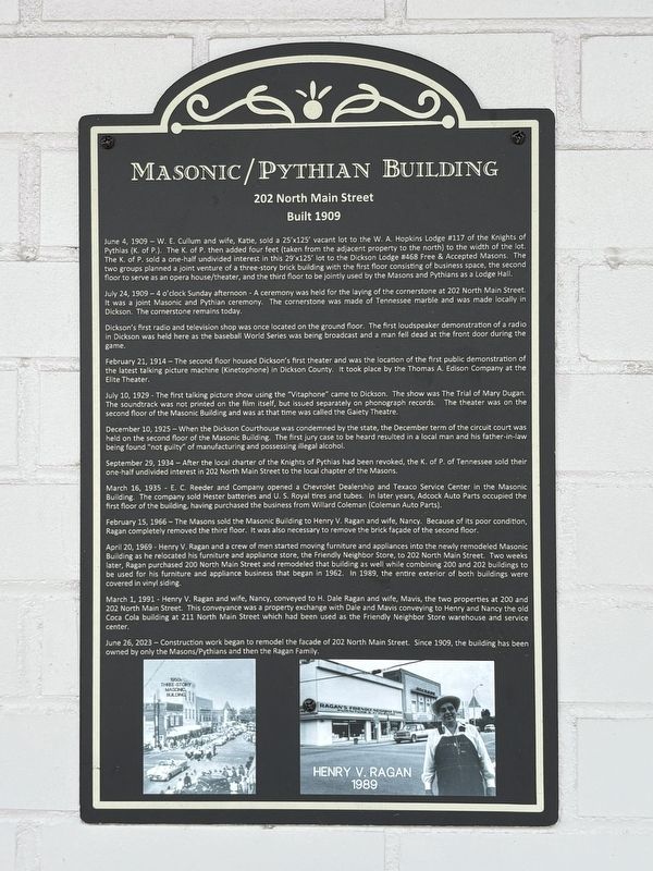 Masonic/Pythian Building Marker. Click for full size. Masonic/Pythian Building Marker image. Click for full size.