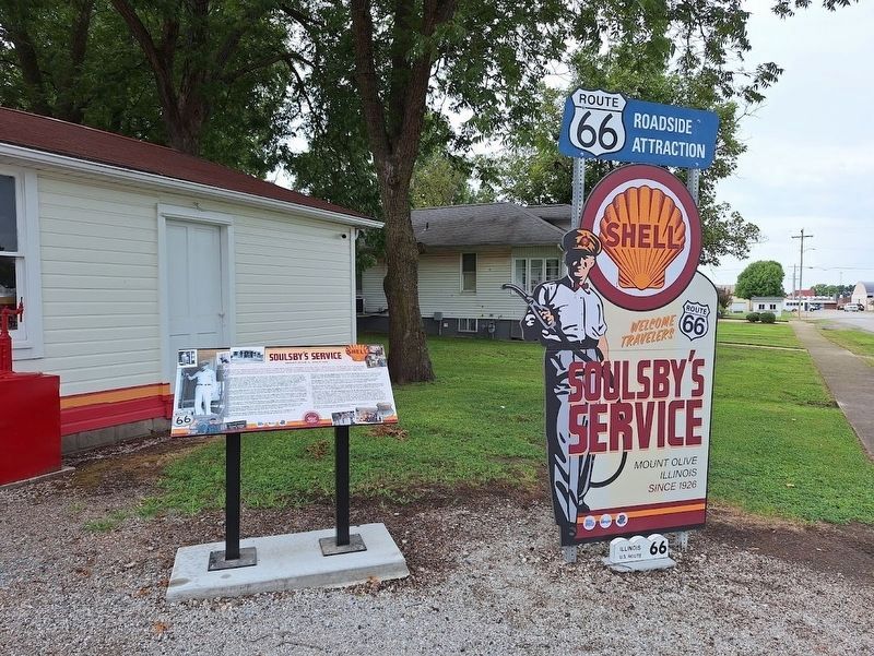 Soulsby Shell Station, Mt. Olive, Illinois Marker. Click for full size. Soulsby Shell Station, Mt. Olive, Illinois Marker image. Click for full size.