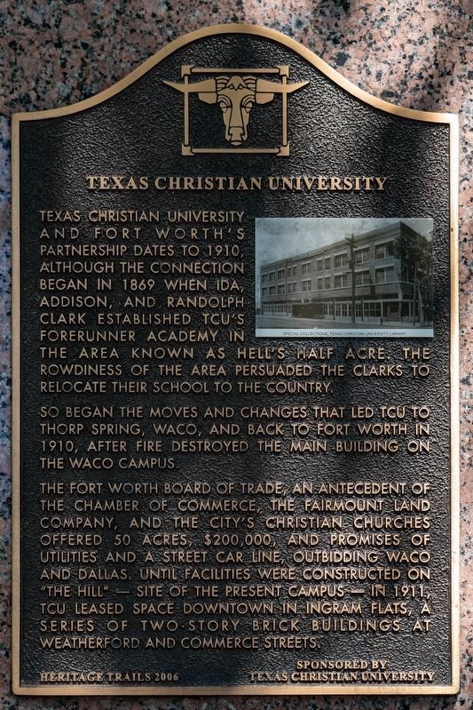 Texas Christian University Marker. Click for full size. Texas Christian University Marker image. Click for full size.