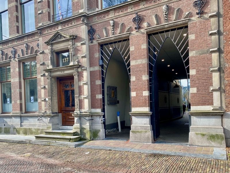 View of passageway and gable stone from the street. Click for full size. View of passageway and gable stone from the street image. Click for full size.
