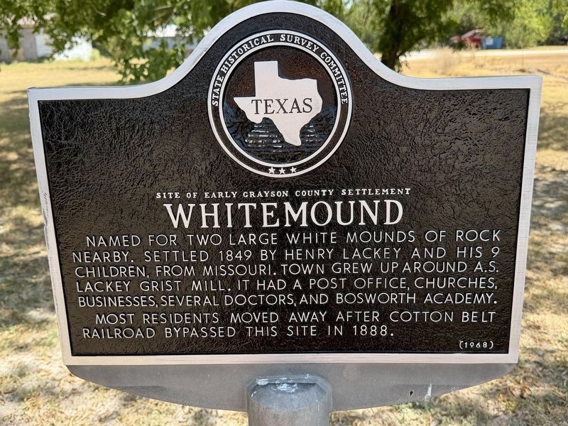 Site of Early Grayson County Settlement Whitemound Marker. Click for full size. Site of Early Grayson County Settlement Whitemound Marker image. Click for full size.