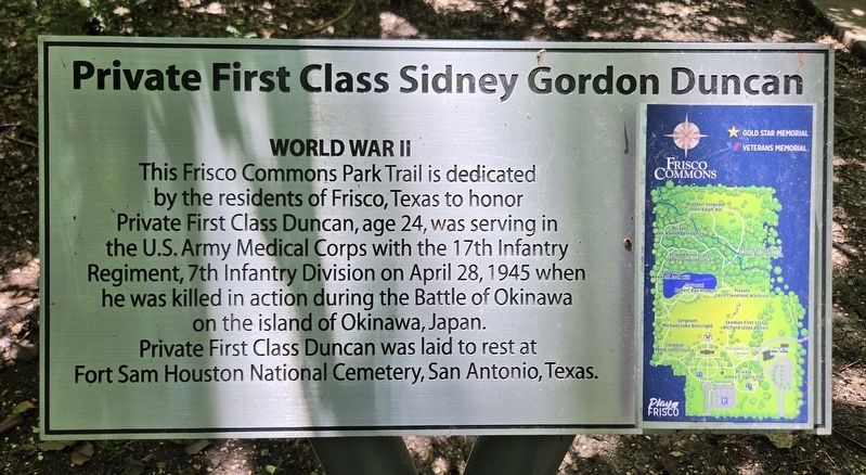 Private First Class Sidney Gordon Duncan Marker. Click for full size. Private First Class Sidney Gordon Duncan Marker image. Click for full size.