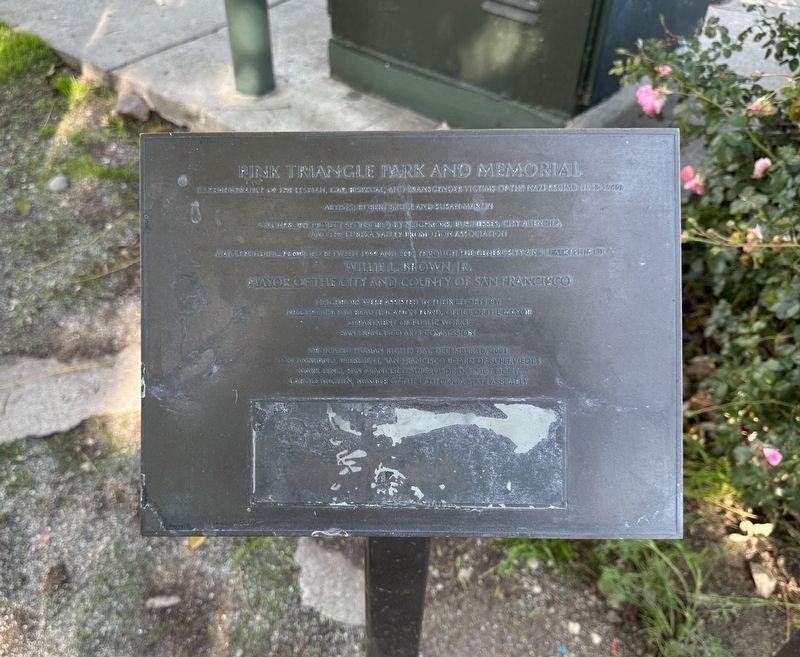 Pink Triangle Park and Memorial plaque in 2023 image. Click for full size.