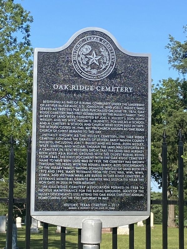 Oak Ridge Cemetery Marker. Click for full size. Oak Ridge Cemetery Marker image. Click for full size.