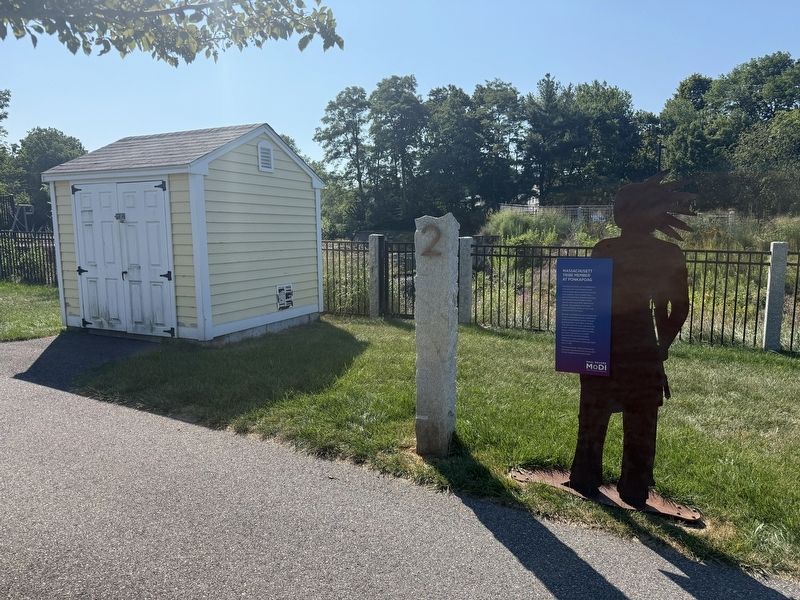 Massachusett Tribe Member at Ponkapoag Marker. Click for full size. Massachusett Tribe Member at Ponkapoag Marker image. Click for full size.