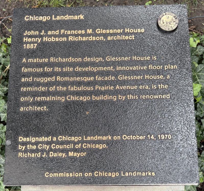 John J. and Frances M. Glessner House Marker. Click for full size. John J. and Frances M. Glessner House Marker image. Click for full size.