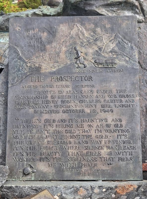 The Prospector Plaque<br> Located in front of Sitka's Pioneer Home. Click for full size. The Prospector Plaque<br> Located in front of Sitka's Pioneer Home image. Click for full size.