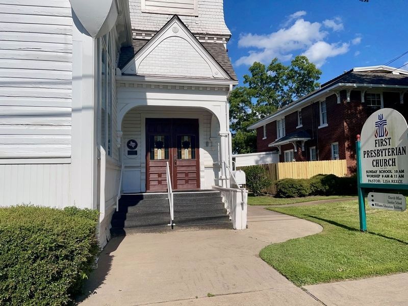 First Presbyterian Church U.S. with Texas Historical Marker and Church Sign. Click for full size. First Presbyterian Church U.S. with Texas Historical Marker and Church Sign image. Click for full size.