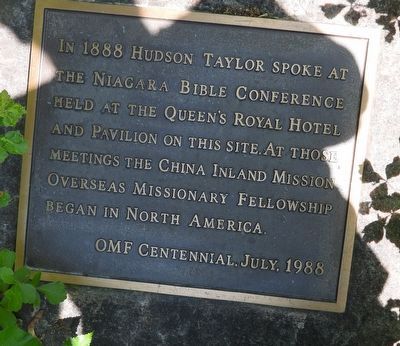 In 1888 Hudson Taylor spoke at the Niagara Bible Conference... Marker image. Click for full size.
