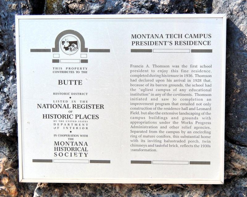 Montana Tech Campus President's Residence Marker image. Click for full size.