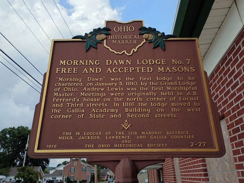 Morning Dawn Lodge No. 7 Free and Accepted Masons Marker. Click for full size. Morning Dawn Lodge No. 7 Free and Accepted Masons Marker image. Click for full size.