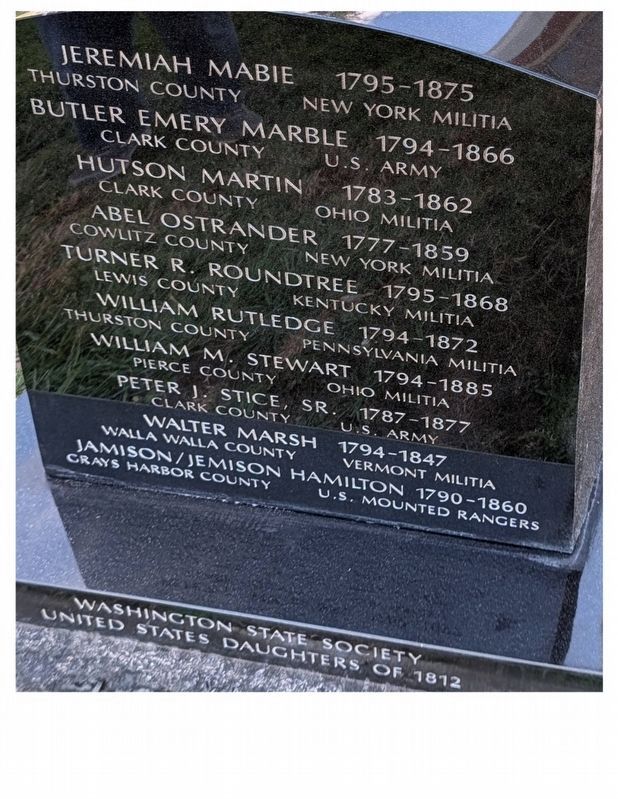 Inverse side of Veterans of the War of 1812 Marker. Click for full size. Inverse side of Veterans of the War of 1812 Marker image. Click for full size.