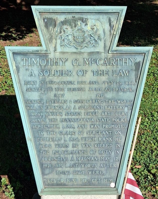 Timothy G. McCarthy Marker. Click for full size. Timothy G. McCarthy Marker image. Click for full size.