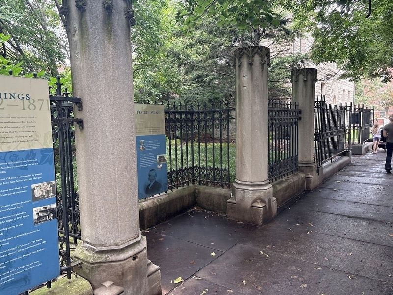 Two markers at Chicago Women's Park: Beginnings 1812-1871 and Lost Houses of Prairie Avenue. Click for full size. Two markers at Chicago Women's Park: Beginnings 1812-1871 and Lost Houses of Prairie Avenue image. Click for full size.