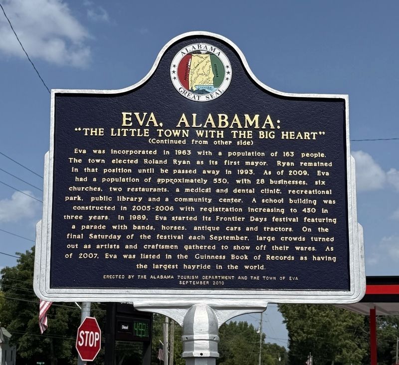 Eva, Alabama: Marker (back) image. Click for full size.