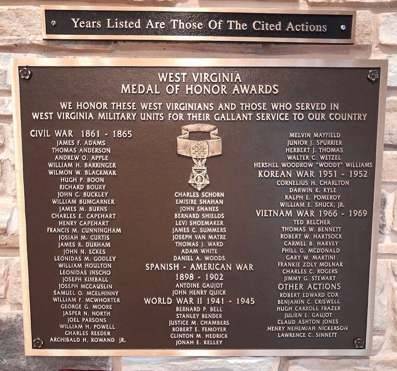Medal of Honor Recipients List inside Welcome Center. Click for full size. Medal of Honor Recipients List inside Welcome Center image. Click for full size.