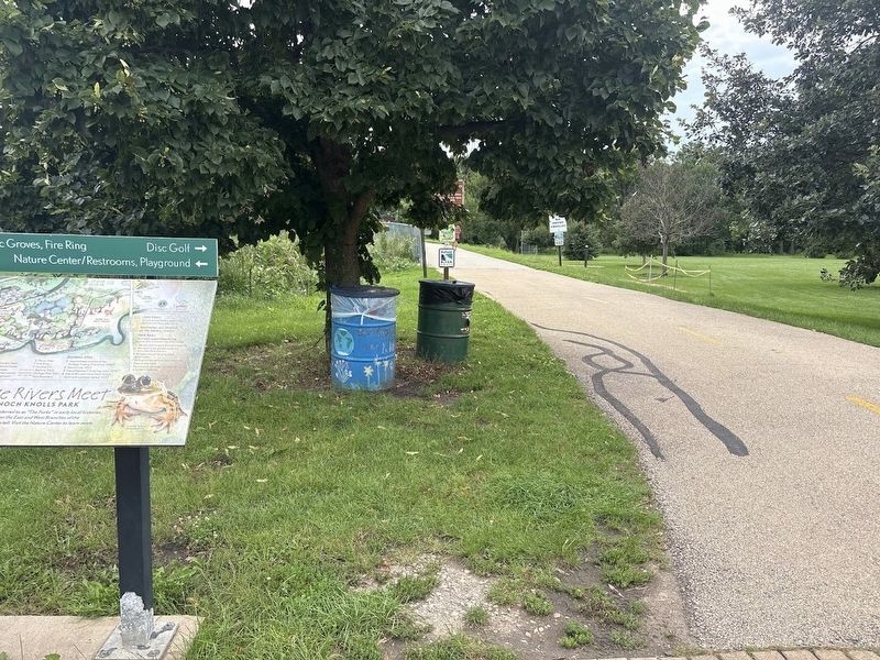 Where the Rivers Meet Marker near the pedestrian bridge over the West Branch of the DuPage River image. Click for full size.