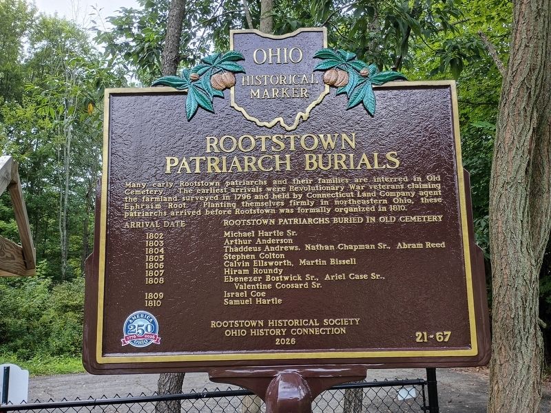 Rootstown Patriarch Burials side of marker. Click for full size. Rootstown Patriarch Burials side of marker image. Click for full size.